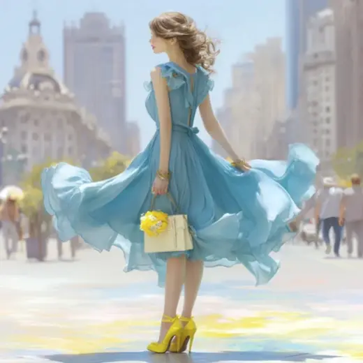 Blue Dress City Twirl – AI image example