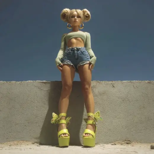 Low-Angle Blue-Sky Fashion – AI image example