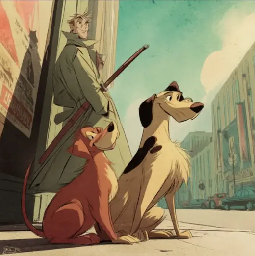 Street Dogs and the Hunter – AI image example