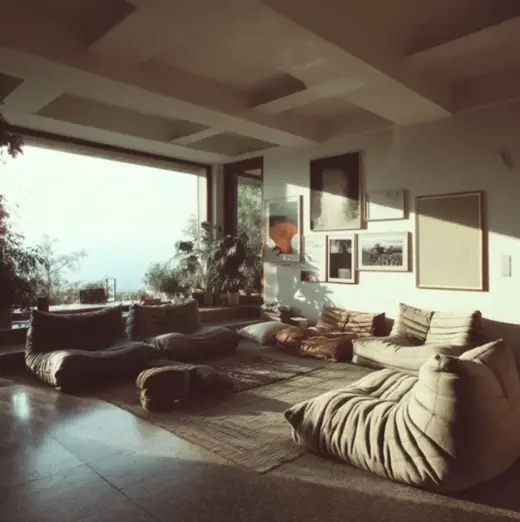 Sunlit 70s Living Room – AI image example